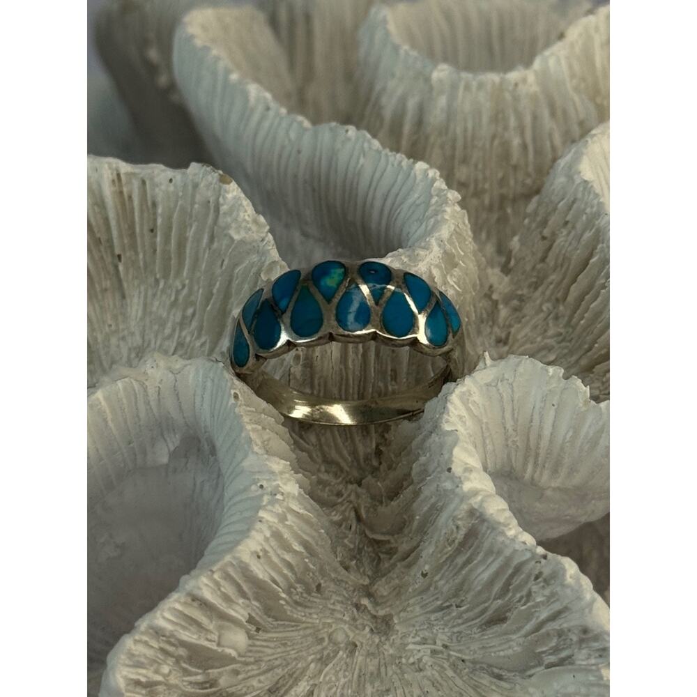 925 Sterling Silver Turquoise Ring Size 7 - Picture 6 of 10